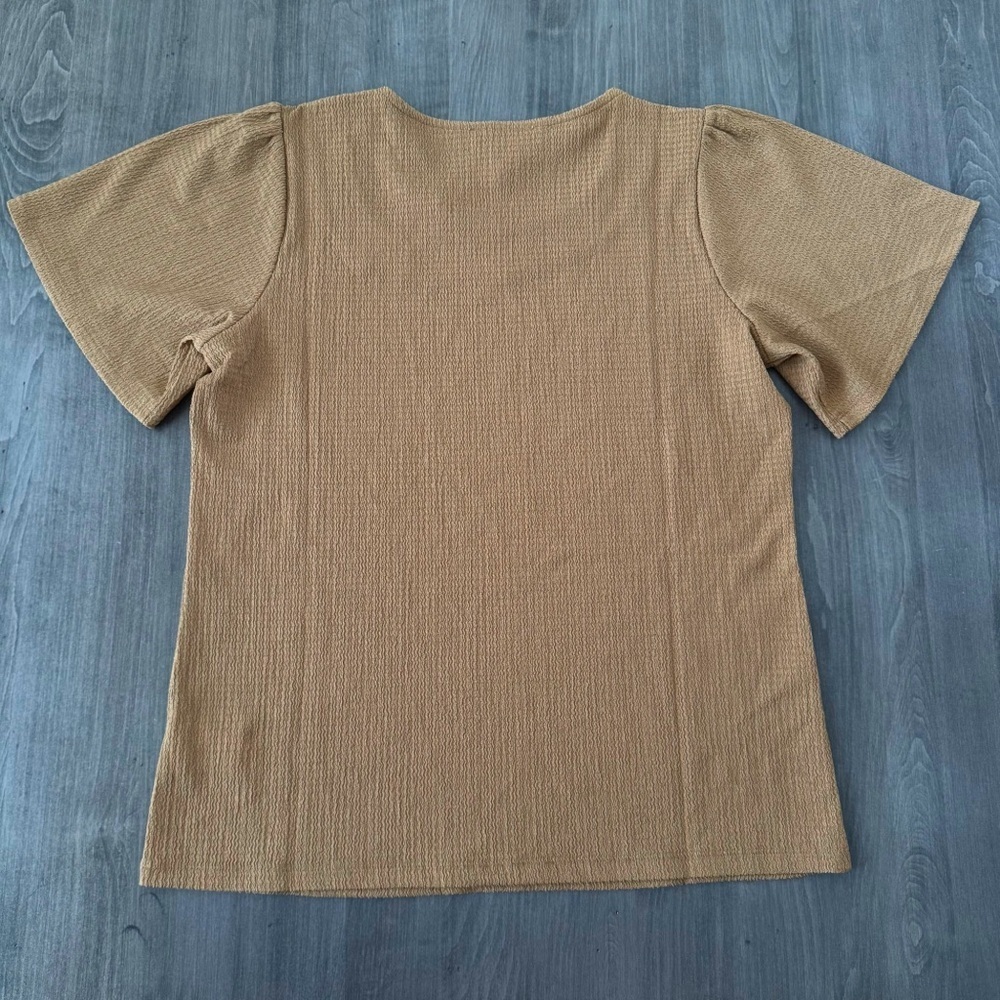 Michael Kors gold logo cutout neckline brown top size M NWT $110 - Picture 8 of 8